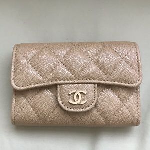 Chanel beige iridescent classic card holder